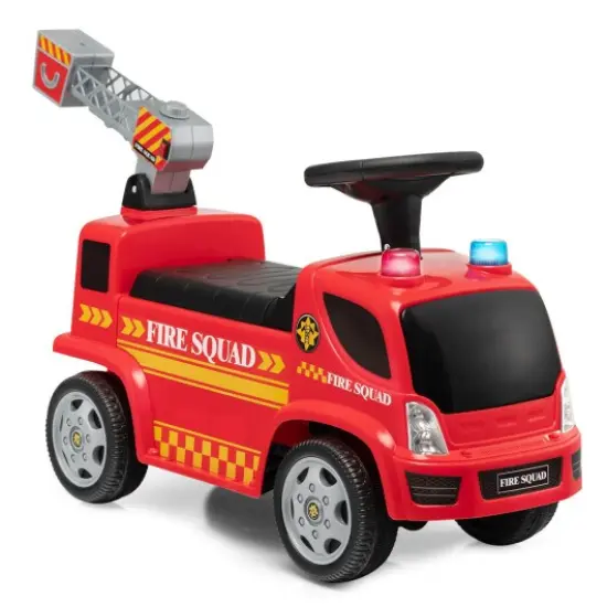 Kids Push Ride On Fire Truck with Ladder Bubble Maker and Headlights-Red {1}