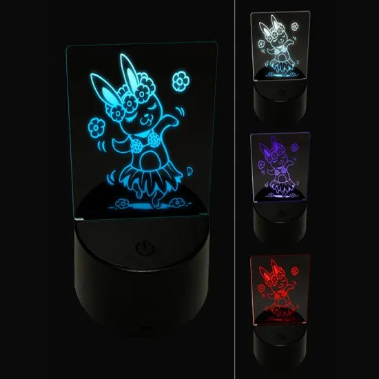 Luau Hawaiian Hula Bunny with Lei 3D Illusion LED Night Light Sign Nightstand Desk Lamp {1}