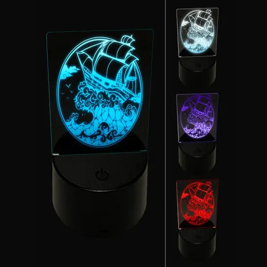 Fantasy Ship on Large Ocean Wave 3D Illusion LED Night Light Sign Nightstand Desk Lamp {1}