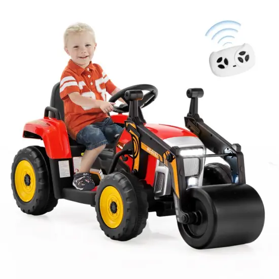 Kids Ride-On Road Roller with Manual and Parental Control Red {4}