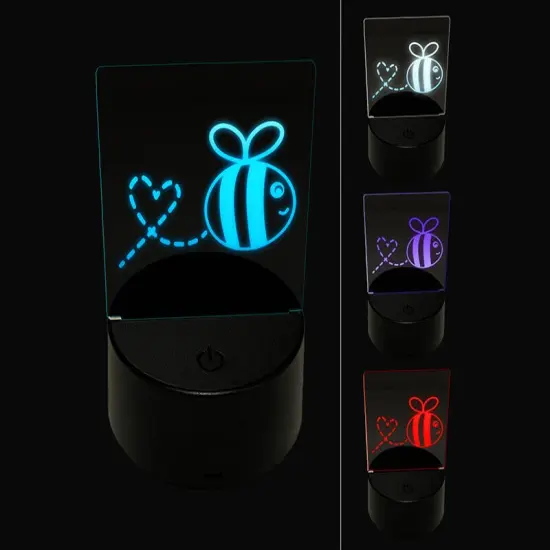 Buzzy Bumble Bee with Heart 3D Illusion LED Night Light Sign Nightstand Desk Lamp {1}