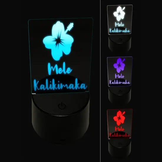 Mele Kalikimaka Hawaiian Merry Christmas Hibiscus Flower 3D Illusion LED Night Light Sign Nightstand Desk Lamp {1}