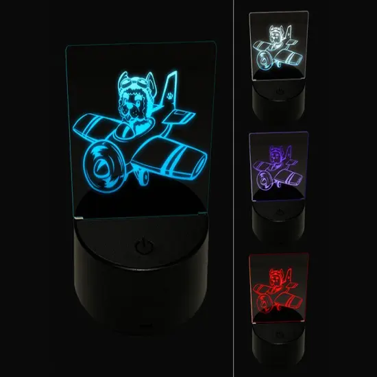 Puppy Pilot Dog in Airplane 3D Illusion LED Night Light Sign Nightstand Desk Lamp {1}