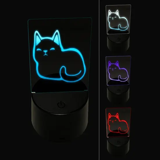 Sleepy Cat Loaf 3D Illusion LED Night Light Sign Nightstand Desk Lamp {1}