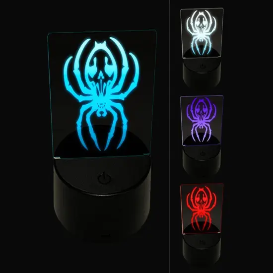 Spooky Spider with Skeleton Skull Markings 3D Illusion LED Night Light Sign Nightstand Desk Lamp {1}