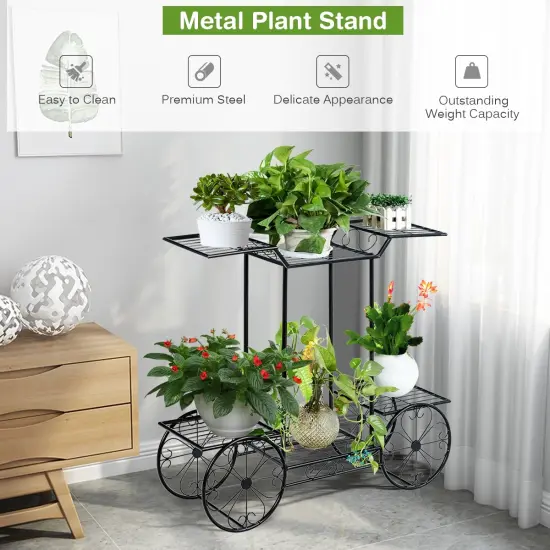 6-Tier Garden Cart Flower Rack Display Decor Pot Plant Holder {3}