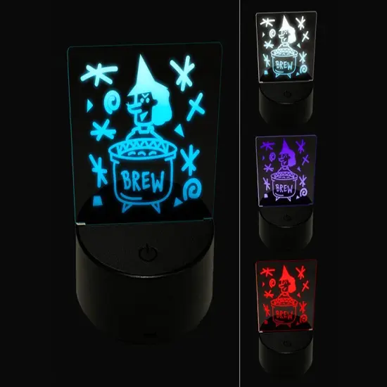 Witches Brew Pot Halloween Fun 3D Illusion LED Night Light Sign Nightstand Desk Lamp {1}