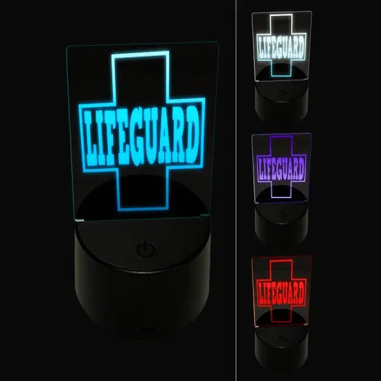 Lifeguard with Cross Fun Text 3D Illusion LED Night Light Sign Nightstand Desk Lamp {1}