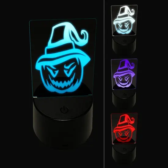 Jack-O'-Lantern Pumpkin Wearing Witch Hat Halloween 3D Illusion LED Night Light Sign Nightstand Desk Lamp {1}