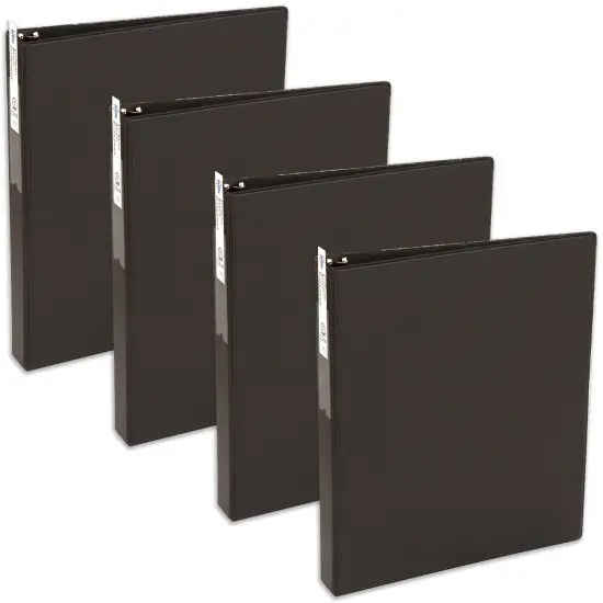 Avery Economy 3 Ring Binder, Label Holder, 1 Inch Round Rings, 4 Black Binders (04301) {1}