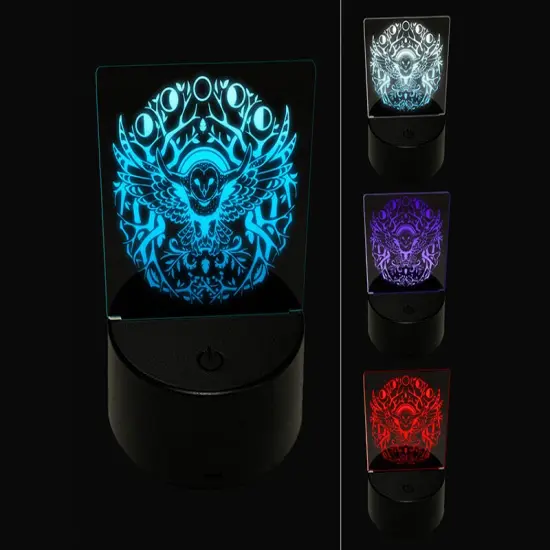 Intricate Barn Owl with Wreath of Branches and Moon Phases 3D Illusion LED Night Light Sign Nightstand Desk Lamp {1}