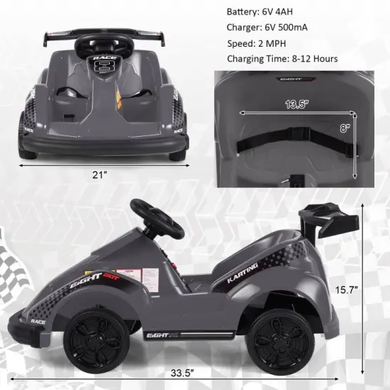 Electric Ride-On Go-Cart with Remote Control and Safety Belt Black {6}