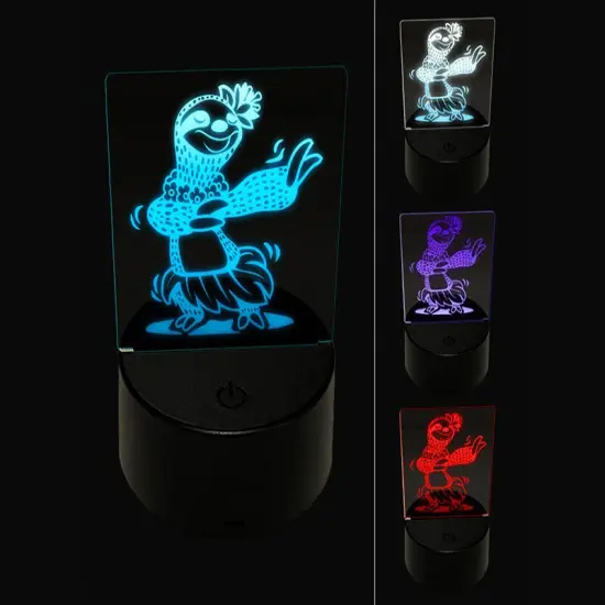 Luau Hawaiian Hula Sloth with Lei 3D Illusion LED Night Light Sign Nightstand Desk Lamp {1}