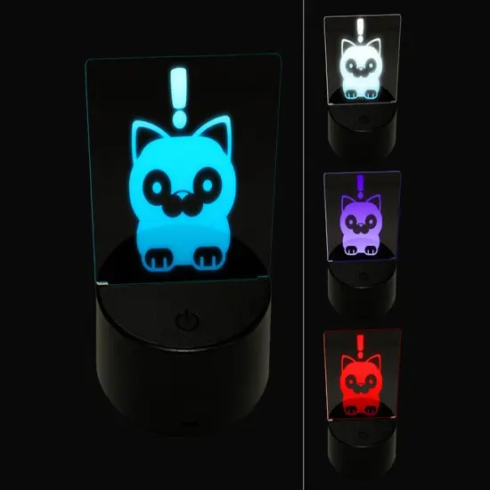 Round Cat Shocked 3D Illusion LED Night Light Sign Nightstand Desk Lamp {1}