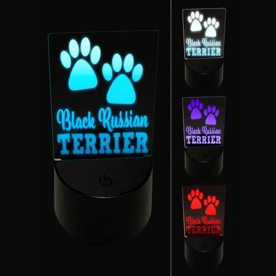Black Russian Terrier Dog Paw Prints Fun Text 3D Illusion LED Night Light Sign Nightstand Desk Lamp {1}