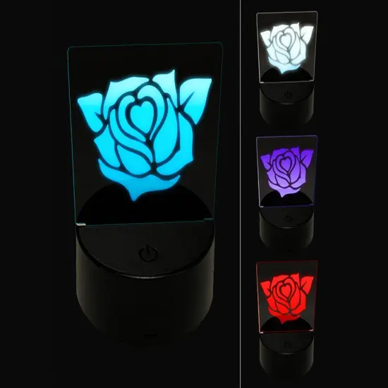 Rose Heart Center 3D Illusion LED Night Light Sign Nightstand Desk Lamp {1}