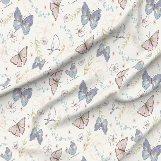 Various Fabrics by the Yard or Fat Quarter Garden Butterfly Songbird Pastel Pink Purple Botanical Whimsical Soft Pastels Floral Custom Printed Fabric by Spoonflower {6}