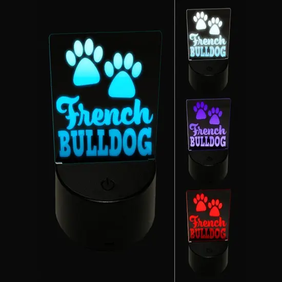 French Bulldog Dog Paw Prints Fun Text 3D Illusion LED Night Light Sign Nightstand Desk Lamp {1}