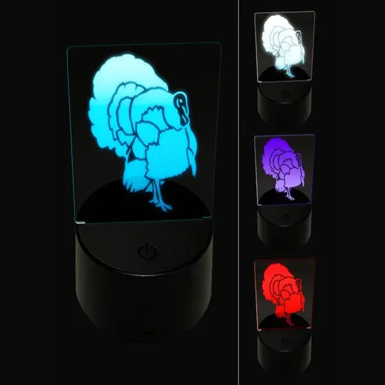 Male Turkey with Feathers Out Thanksgiving 3D Illusion LED Night Light Sign Nightstand Desk Lamp {1}