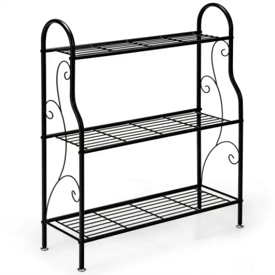 3-Tier Scrollwork Designed Metal Plant Stand-Black {1}