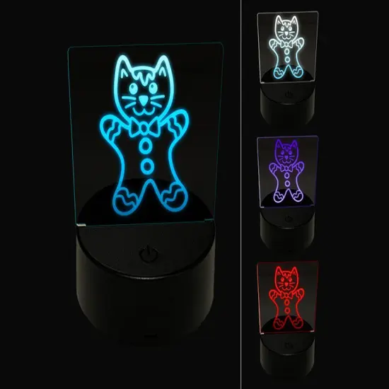Christmas Gingerbread Cat 3D Illusion LED Night Light Sign Nightstand Desk Lamp {1}