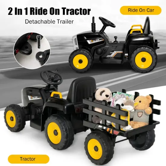 Iron Ride-On Tractor with Trailer, Music and Safety for Kids Black {6}