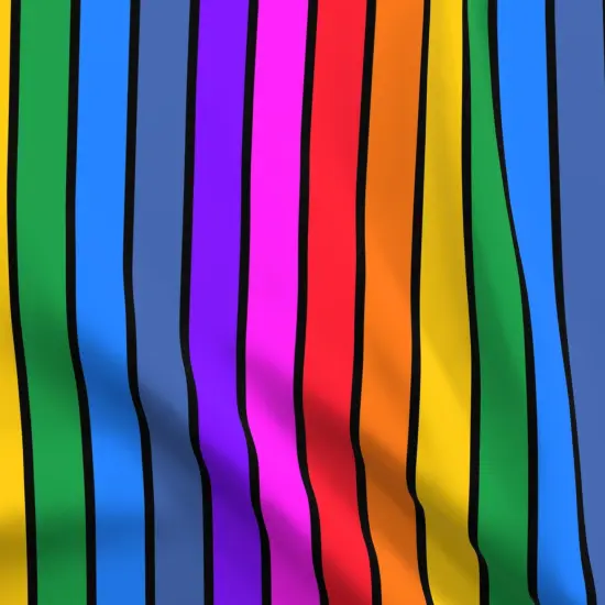 Various Fabrics by the Yard or Fat Quarter Rainbow Vertical Stripe Bright Black Striped Large Scale Dopamine Home Pride Lgbtqia Custom Printed Fabric by Spoonflower {5}