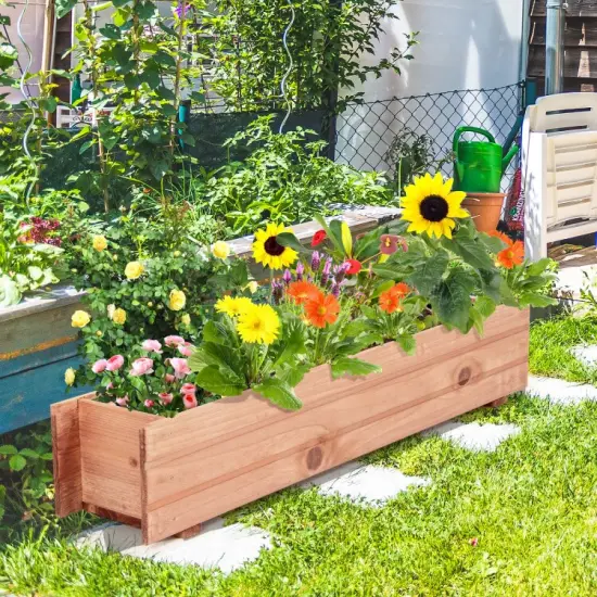 36-Inch Brown Wooden Flower Planter Box for Outdoor Garden Balcony and Home Decoration {6}