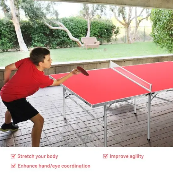 60 Inch Portable Tennis Ping Pong Folding Table with Accessories Red {3}