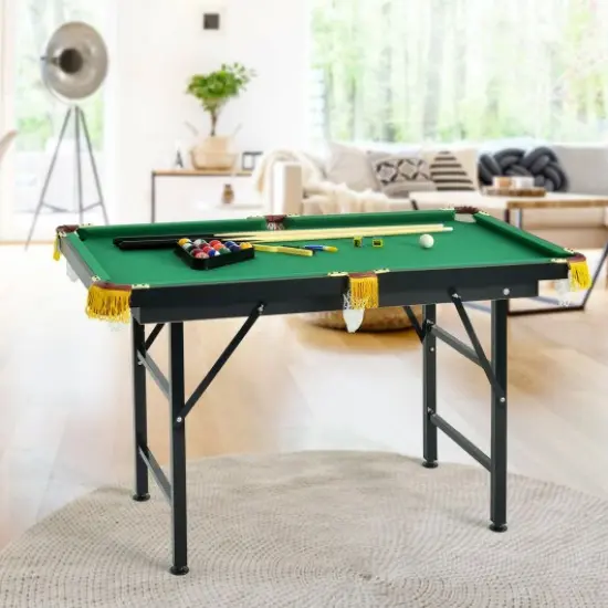 47 Inch Folding Billiard Table with Cues and Brush Chalk Green {1}