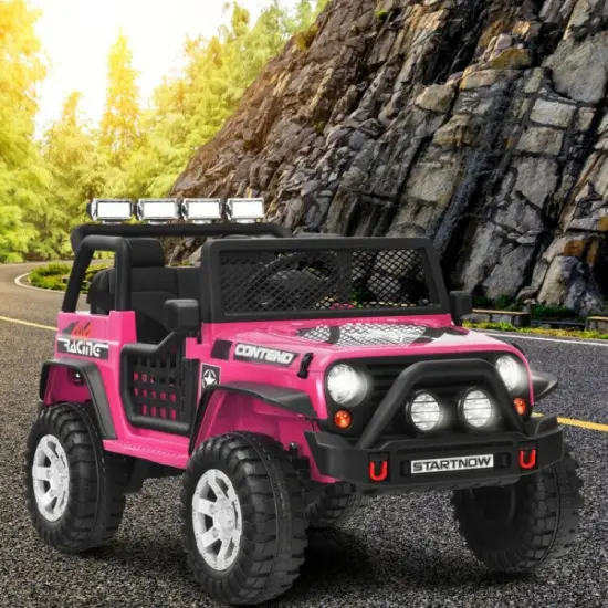 12V Kids Remote Control Electric Ride On Truck Car with Lights and Music Pink {4}