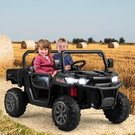 Steel 2-Seater Kids Dump Truck with Remote, Shovel and Off-Road Performance Black {2}