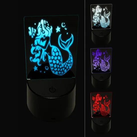 Elegant Mermaid Maiden with Butterfly Fish 3D Illusion LED Night Light Sign Nightstand Desk Lamp {1}
