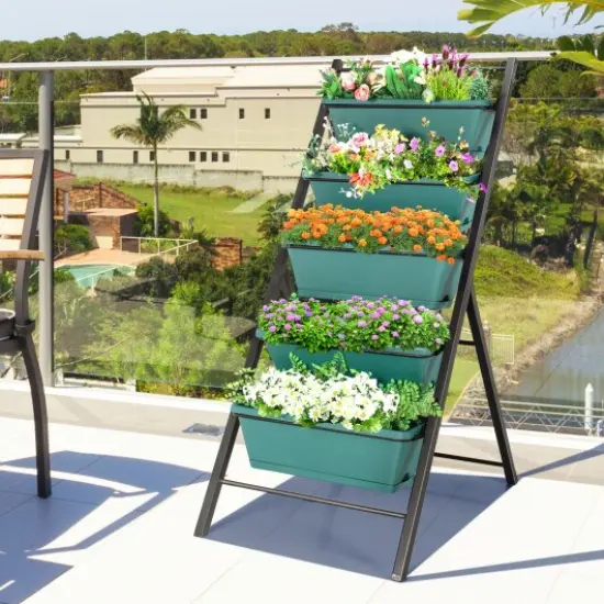 5-tier Vertical Garden Planter Box Elevated Raised Bed with 5 Container Green {1}