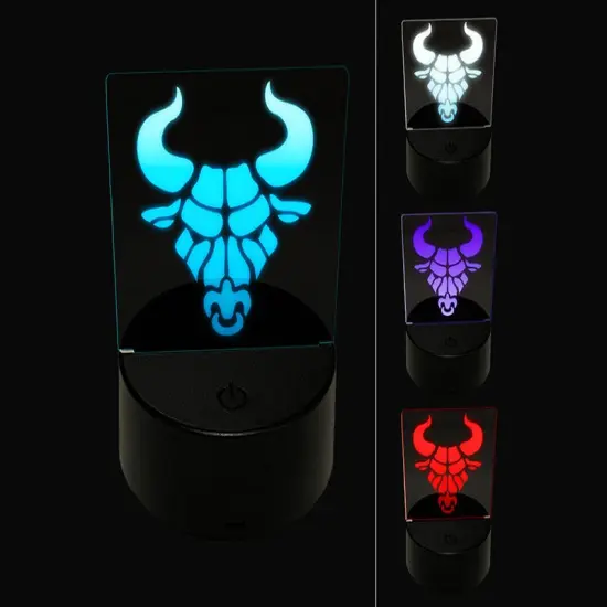 Angry Bull Cow Head with Horns 3D Illusion LED Night Light Sign Nightstand Desk Lamp {1}