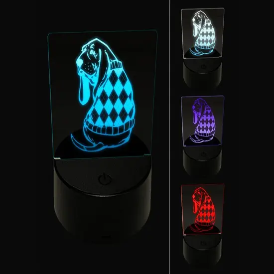 Basset Hound Dog in Argyle Sweater 3D Illusion LED Night Light Sign Nightstand Desk Lamp {1}