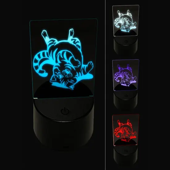 Playful Cat Rolling Around 3D Illusion LED Night Light Sign Nightstand Desk Lamp {1}