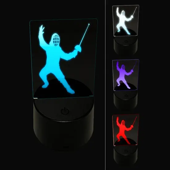 Fencer Holding Fencing Swords 3D Illusion LED Night Light Sign Nightstand Desk Lamp {1}