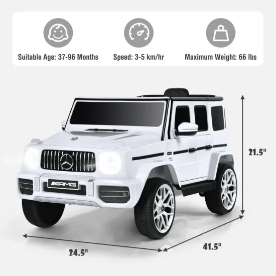 Steel Mercedes-Benz G63 Ride-On Car with Remote, Music and 2 Seats White {2}