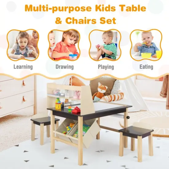 Kids Art Table and Chairs Set with Paper Roll and Storage Bins {4}