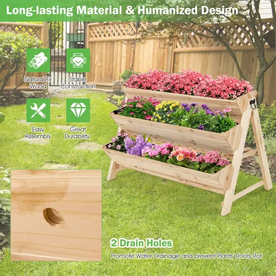 3 Tier Wooden Vertical Raised Garden Bed with Storage Shelf {5}