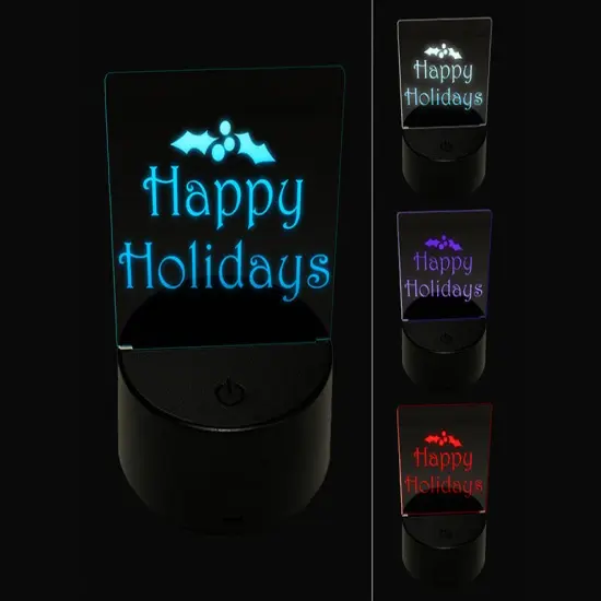 Happy Holidays Christmas Holly Festive Text 3D Illusion LED Night Light Sign Nightstand Desk Lamp {1}