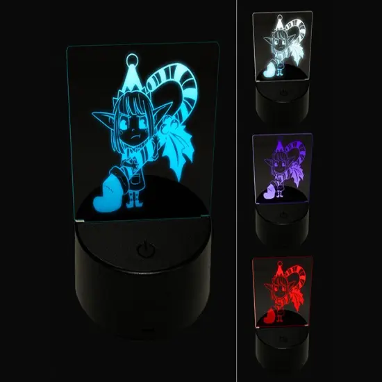 Christmas Elf with Stocking and Candy Cane 3D Illusion LED Night Light Sign Nightstand Desk Lamp {1}