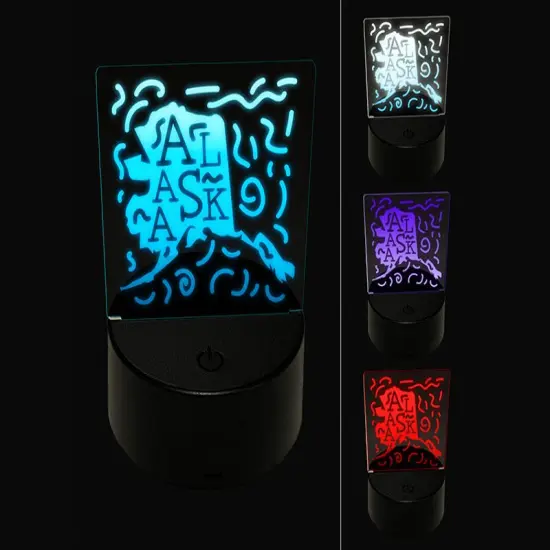 Alaska State with Text Swirls 3D Illusion LED Night Light Sign Nightstand Desk Lamp {1}