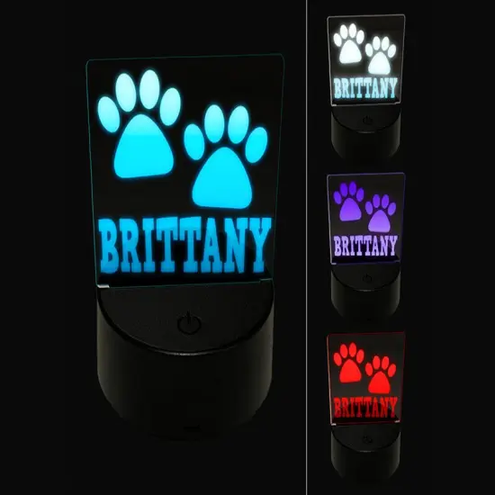 Brittany Dog Paw Prints Fun Text 3D Illusion LED Night Light Sign Nightstand Desk Lamp {1}