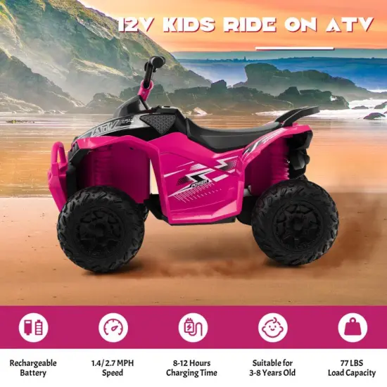 Kids Ride On ATV with Rechargeable Battery, Music and Anti-Slip Wheels Pink {5}