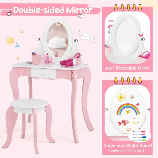 Pretend Kids Vanity Set Makeup Dressing Table with 360&deg; Rotatable Mirror {3}
