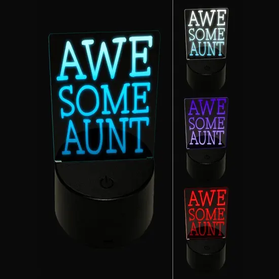 Awesome Aunt Fun Text 3D Illusion LED Night Light Sign Nightstand Desk Lamp {1}