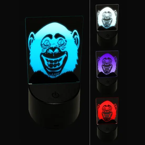 Grinning Chimpanzee Monkey 3D Illusion LED Night Light Sign Nightstand Desk Lamp {1}