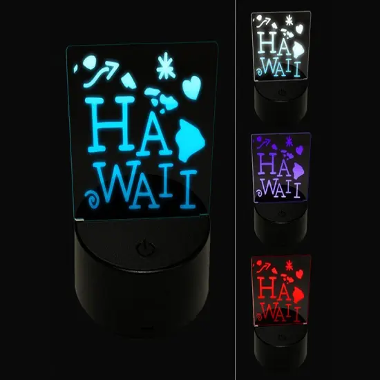 Hawaii State with Text Swirls 3D Illusion LED Night Light Sign Nightstand Desk Lamp {1}